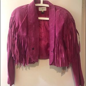 Never worn VINTAGE with tags  Women’s Size M Pink Genuine Suede fringe jacket